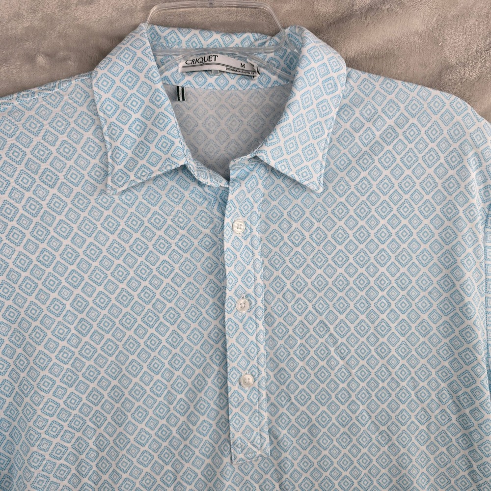 CRICKET Golf Mens Size Medium Geo Print Short Sleeve Polo‎ Shirt Light Blue